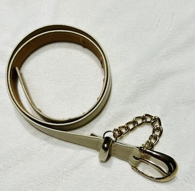 Belt Ritz Women's 1 Inch Wide Cream Leather Gold Buckle With Chain Size L 31-33 - Image 1 of 4