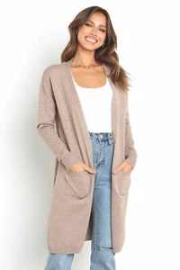 Petal & Pup Cardigan Sweater Women - Long w/ Pockets - Saisha, Beige - Picture 1 of 10