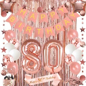 80th Birthday Decorations for Women Happy Birthday Banner Number 80 Foil Ball... - Picture 1 of 7