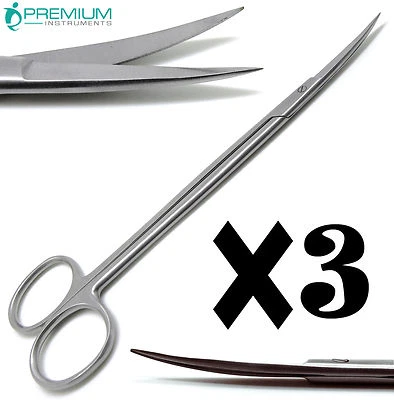 3 Pcs Dental Surgical Medical ENT Scissor Kelly Curved 7" Sharp/Sharp Instrument - Image 1 of 4
