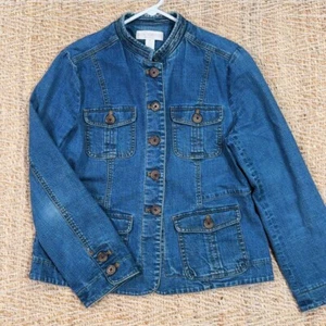 Petite Sophisticate Women’s Blue Stretch 4 Pockets Denim Jean Jacket Size 12 - Picture 1 of 7