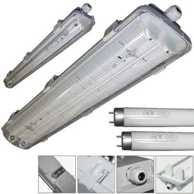 BEMKO Feuchtraumleuchte EVG 2x18W 2x36W 2x58W 1x18W 1x36W 1x58W IP65 Polycarbonat