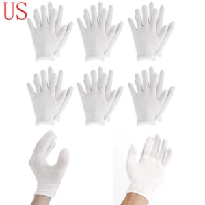 6 Pairs Reusable Elastic Soft Cotton Work Gloves Jewelry Inspection spa Mittens - Picture 1 of 12