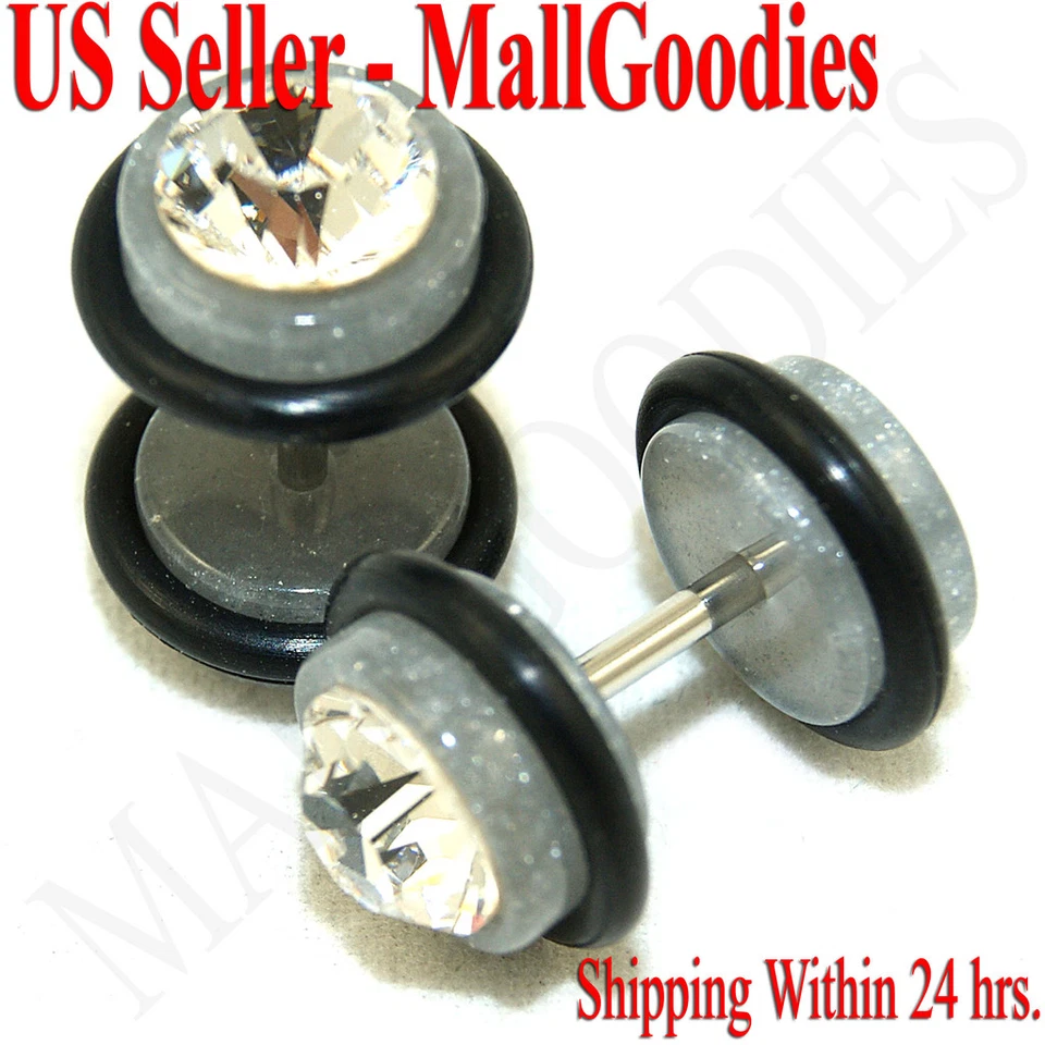 Tapones para los oídos V066 falsos tramposos ilusiones 16G circonita cúbica cristal aspecto 0G u 8 mm Foto 1 de 1