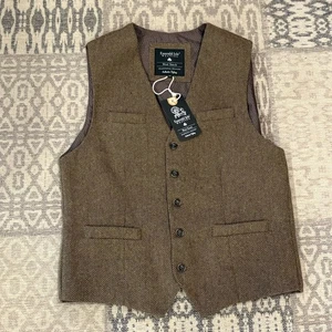 NWT Emerald Isle Weaving Size 38 Wool Blend Herringbone Tweed Button Up Vest - Picture 1 of 11