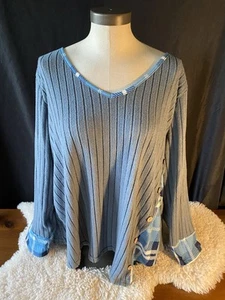 SHEIN super soft Ribbed LS Velour Tunic w/ Plaid Accents Sz 4x TEAL - Picture 1 of 7