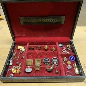 Mens Jewelry Box Collection Rings Pins Cufflinks Gold Silver Antique Rare Keys - Picture 1 of 12