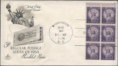 Scott 1035a X 6 FDC - 3 cent - 1954 - Liberty - Booklet Pane of 6 - FDOI - Image 1 of 2