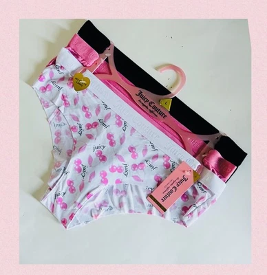 JUICY COUTURE 3 件装无缝无展示内裤带标志樱桃粉色黑色大号 — 第 1/4 张图片