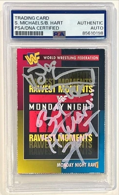 1995 WWE WWF Magazine Shawn Michaels Bret Hart 2x Signed Auto Card #86 PSA DNA - Image 1 of 3