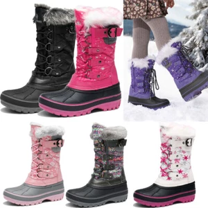 Kids Boys Girls Snow Boots Insulated Winter Fashion Knee High Ski Boots Skiing - Picture 1 of 22