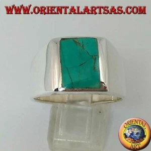 Anello in argento 925 ‰ semplice con turchese naturale rettangolare (28) - Imagen 1 de 2