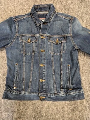 Men's Tommy Hilfiger Large Denim Trucker Jeans Jacket Outerwear Graphic On Back - Image 1 of 4