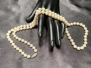 Japanese Akoya Cultured Pearl Necklace 32" 14K White Gold Clasp Vintage Estate - Picture 1 of 19