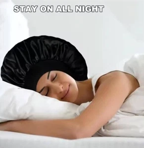 Women Satin Night Sleep Cap Hair Bonnet Hat Silk Head Cover Wide Elastic Band - Picture 1 of 24