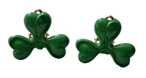 EARRINGS St Patrick Vintage SHAMROCK Clip On 1950s Irish Holiday Jewelry - Picture 1 of 2