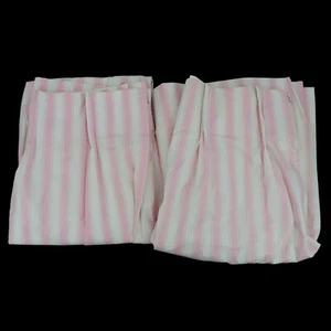 Pottery Barn Kids Pair 2 Pink White Vertical Stripe Curtains 50x63in All Cotton - Picture 1 of 14
