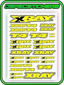 XRAY RC CAR STICKER SET VINYL DECAL T4 1/10 4WD YELLOW DRIFT A4 TAMIYA HPI R/C  - Picture 1 of 5