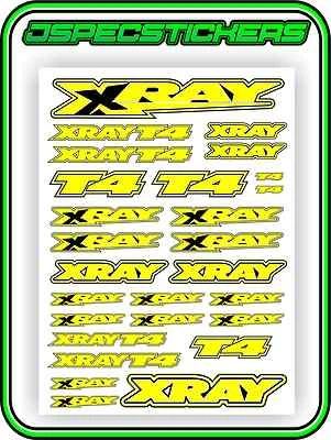 XRAY RC CAR STICKER SET VINYL DECAL T4 1/10 4WD YELLOW DRIFT A4 TAMIYA HPI R/C  - Image 1 of 4