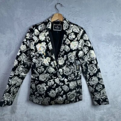 Juicy Couture Black brocade Metal lame Floral Blazer size 6 $248 - Image 1 of 4