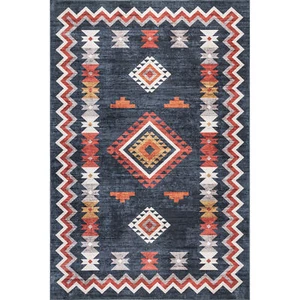 nuLOOM Jayde Transitional Navy Indoor Machine Washable Area Rug - Picture 1 of 9