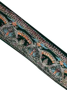Vintage Indian Green color Sari Border Hand Beaded Indian Craft Trim Lace Sew - Picture 1 of 8