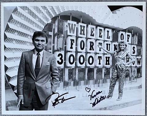 Wheel of Fortune Vanna White Signed & Pat Sajak Signed RARE 7x9 B&W Press Photo Cover