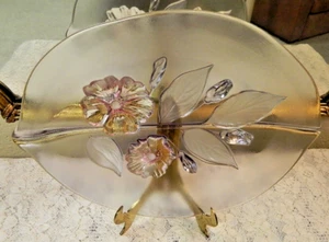 Walther Glass Mikasa Crystal Frosted Calypso Canape Hibiscus Leaf Shape Platter - Picture 1 of 7