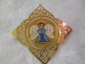 Vintage brass Christmas Ornament Needlepoint Angel #30 - Picture 1 of 2