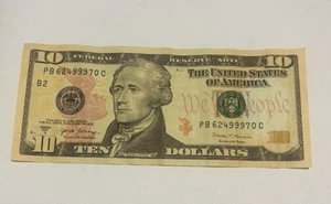 Billete de $10 sello doble número de serie impresión a través de error Trinary 9's - Imagen 1 de 4