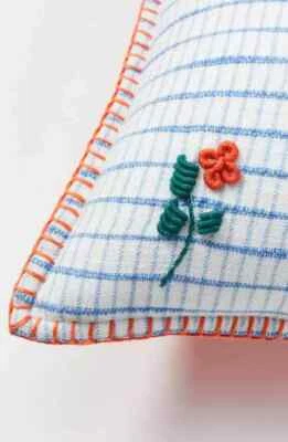 ANTHROPOLOGIE Pillow EMBROIDERED WILDFLOWER Rosebuds Windowpane Complete NWT - Image 1 of 3