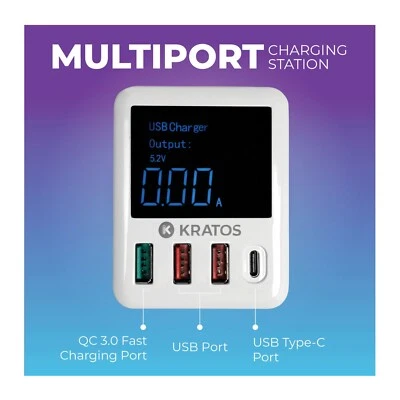 Kratos 40W QC3 PD3.0 4-Port Multiport USB Wall Charger Charging Station 100-240V - Image 1 of 4