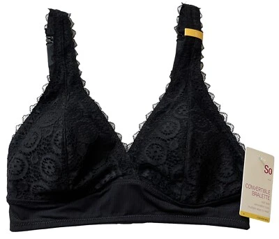 So Intimates Convertible Bralette Bra Black Lace Sz Small Wireless NEW SO10551 - Image 1 of 4