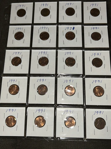 1991 Lincoln Penny NO MINT MARK, Whole Sheet (20) Cover