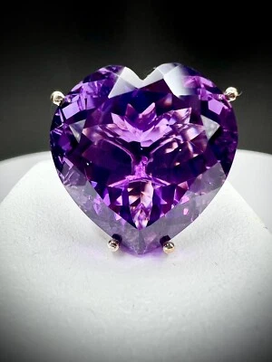 Кольцо в форме сердца с одним аметистом 49,50 карата из платины и чистого серебра - Изображение 1 из 4