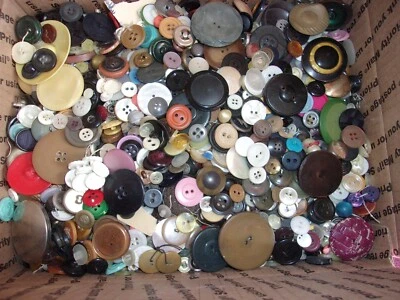 Huge Vintage Now Button Lot- Glass, Plastic, MOP, Wood, Metal Box 13lb - Image 1 of 3