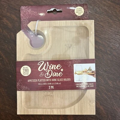 Plato para aperitivos Wine&Dine con soporte para copa de vino 2pk nuevo en paquete Foto 1 de 2