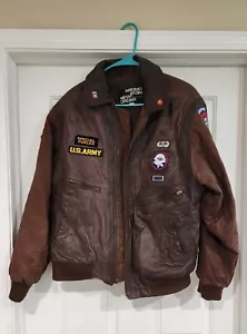 Vintage Leder Flugbomberjacke Chia große Größe US Militär Patches Bencat Navy - Bild 1 von 7
