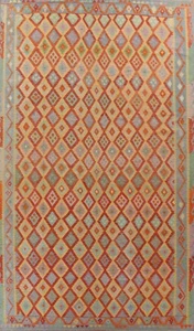 Diamond Pastel Color Reversible Kilim Hand Woven Dining Room Area Rug 10'x16' - Picture 1 of 10