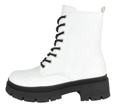 Top Moda Botas de Combate Exército com Cadarço Zíper Sola Botas CYNTHIA Branco PU - Imagem 1 de 4