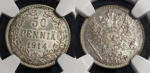 Finland 1914 S 50 Pennia NGC MS64 GEM UNC KM# 2.2 #2614 - Picture 1 of 7