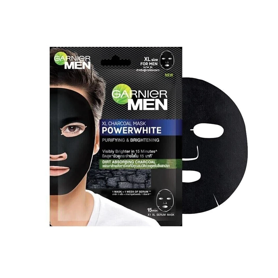 Garnier Men Sheet Mask Purifying and Brightening PowerWhite XL Charcoal Mask 28g - Image 1 of 4