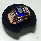 Men's 3.00Ct Emerald Lab-Created Blue Sapphire Wedding Ring 14K Rose Gold Plated