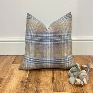 1735. Blue Grey Check Tweedy Cushion Cover, Polyester,  Various sizes - Picture 1 of 2