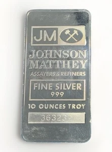 10oz .999 SILVER Bullion Bar: RARE JOHNSON MATTHEY Vintage Bar 10 Ounces - Picture 1 of 5