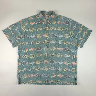 Reyn Spooner Commemorative Classic Shirt Mens XL Green Fish Print Popover - Image 1 of 4