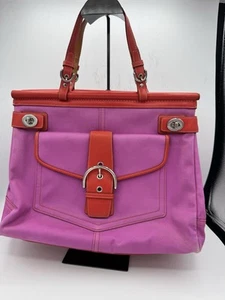 Coach Pink & Red Turnlock Shopper Tote Handbag !! #9367 *RARE* - Picture 1 of 24