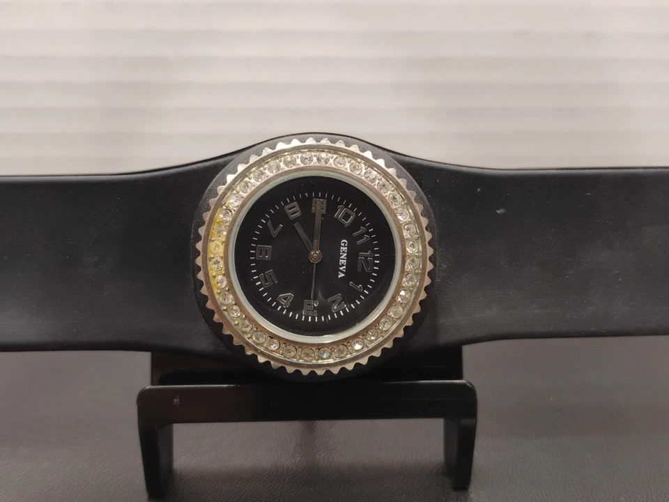 Geneva Slap Quartz Watch Black Band Silver Tone - Image 1 of 3