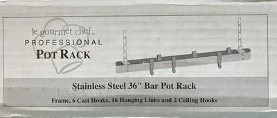 Le Gourmet Chef Professional 6 ganchos estante para ollas acero inoxidable 36 pulgadas nuevo en caja Foto 1 de 3