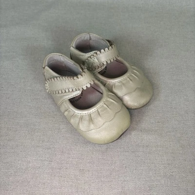 Livie And Luca Champagne Gold Leather Ruche III Mary Jane Shoes  9-12 Months - Image 1 of 4
